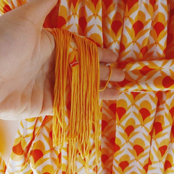 Forever 21 Women' 0X Silky Satin Midi Dress Orange Summer Spring Long Sleeve - Picture 4 of 6